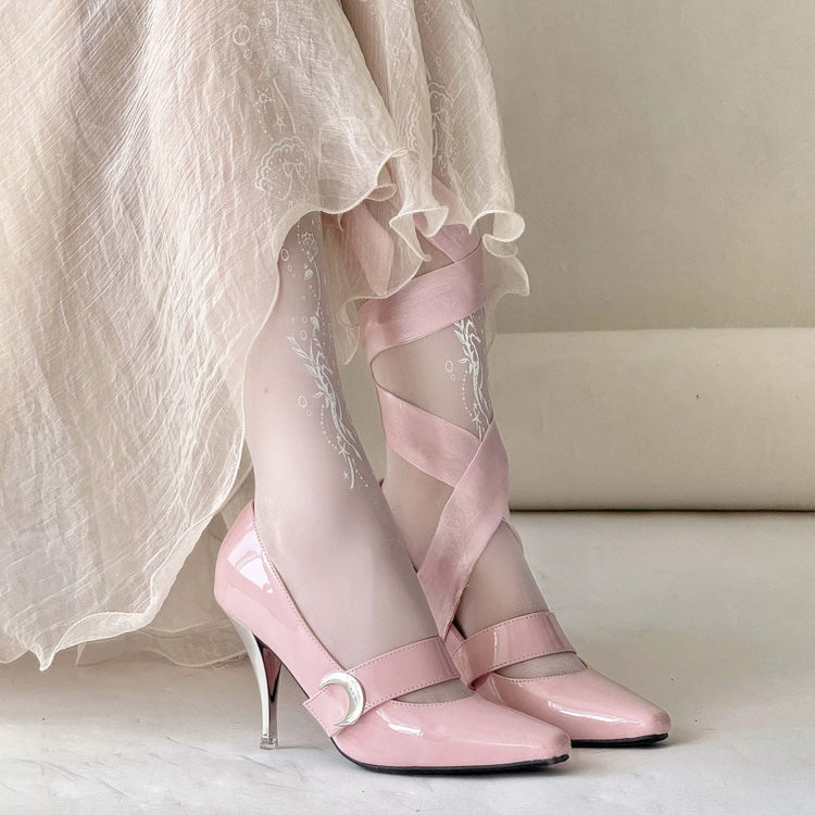 Pink Lace-Up Sweet Elegant Lolita High Heel Shoes - Product - 4