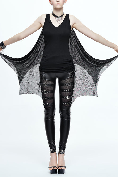 Black Two Wearing Bat Wings Spider Web Shawl Punk Sexy Womens Dress - Black - 1