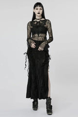 Black Long Trumpet Sleeves Lace Sheer Women's Gothic T-Shirt - Product - 4
