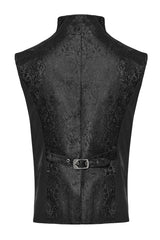 Black Sleeveless Eyelets Buckle-up Lace-Up Men's Gothic Vest - Product - 8