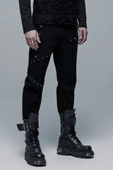 Black Cross Decoration Ripped Men's Steampunk Pants - Product - 2