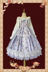 Light Blue Strawberry Plaid Print Bowknot Sleeveless Ruffle Sweet Lolita Dress - Product - 2