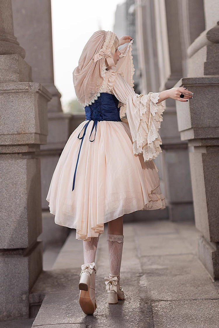 Apricot Eternal Life Song Print Cross Embroidery Sleeveless Ruffle Sweet Lolita Dress - Product - 5