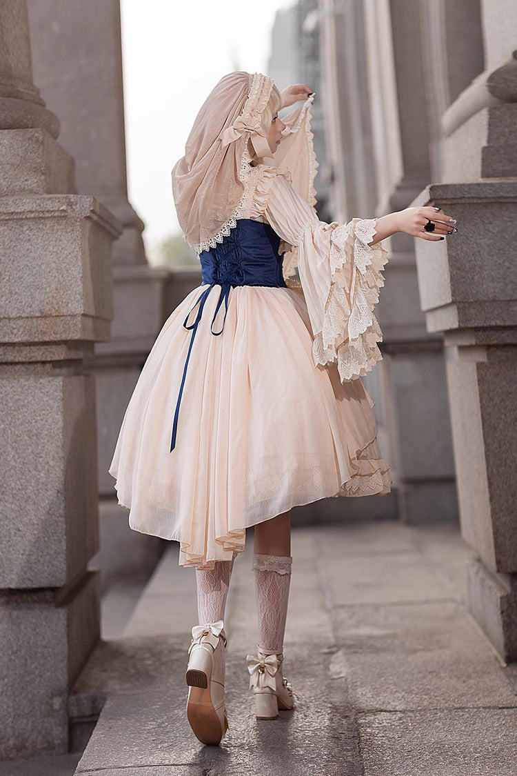 Apricot Eternal Life Song Print Cross Embroidery Sleeveless Ruffle Sweet Lolita Dress - Product - 5