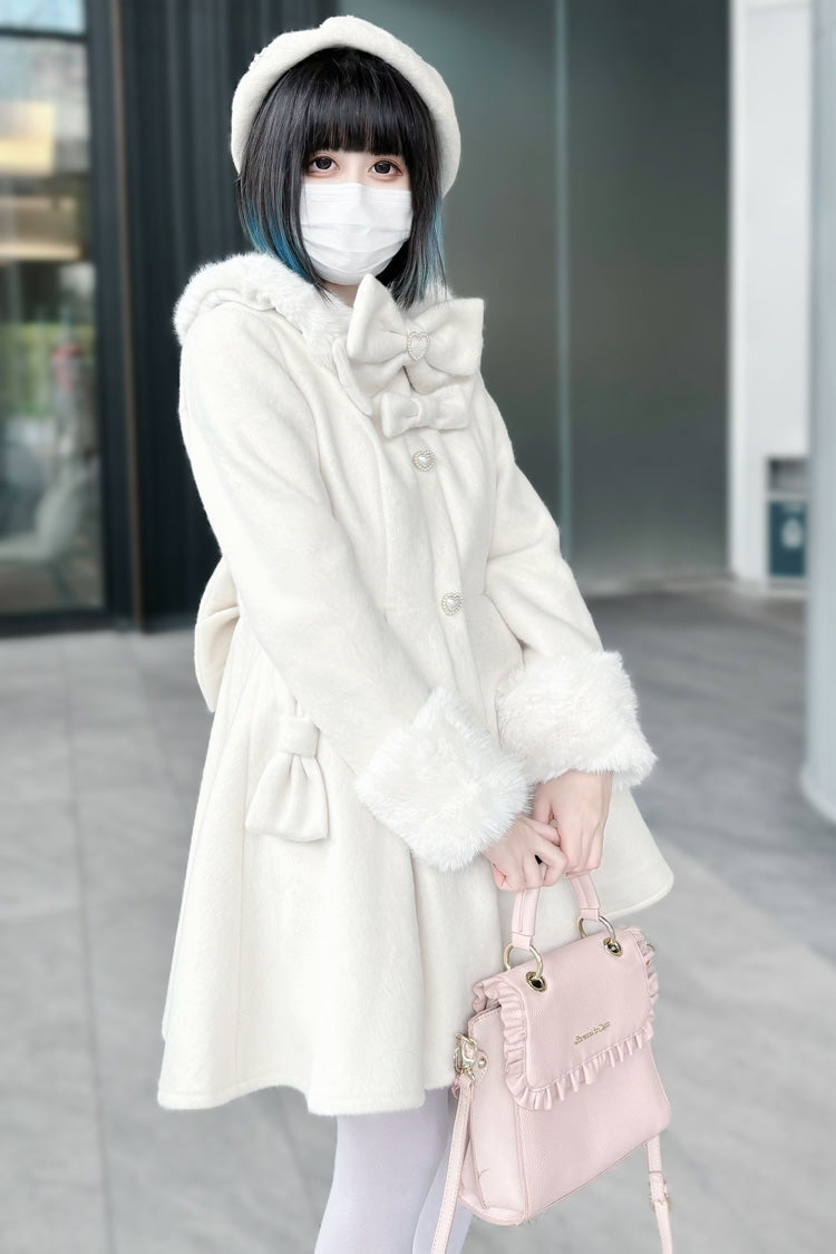 Snow Plush and Thickened Long Sleeves Bowknot Sweet Lolita Coat 2 Colors - Product - 7