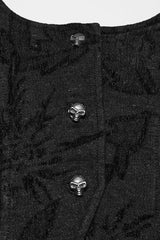 Black Halterneck Sleeveless Jacquard Women's Gothic Vest with Faux Fur Collar - Product - 6