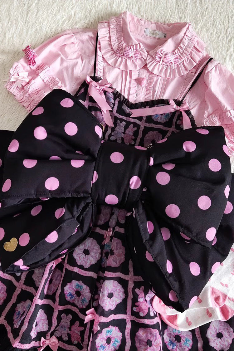 Black/Pink Polka Dot Print Bowknot Shaped Sweet Lolita Backpack - Product - 3