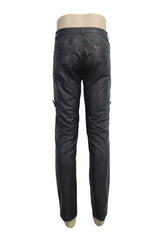 Bronze Multi Loops Zipper Metal Inlay Bandage Hand Rubbed Leather Men's Punk Pants - Product - 6