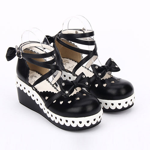 Round Toe Bowknot Lace Sweet Lolita Shoes - Black - 3