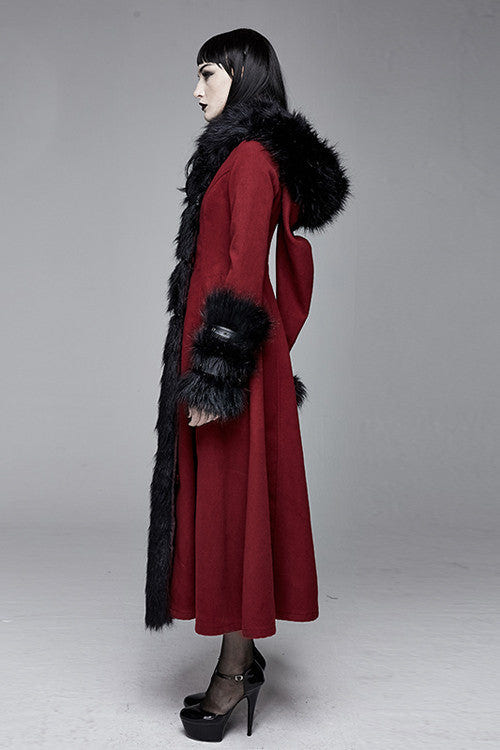 Red Gothic Party Woolen Hooded Sexy Women Long Coat - Product - 3