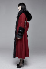 Red Gothic Party Woolen Hooded Sexy Women Long Coat - Product - 3