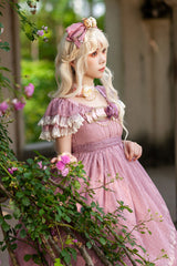 Pink [Moon goddess *Mediana*] Polka Dot Print Ruffle Bowknot Asymmetric Sweet Elegant Lolita Dress - Product - 3