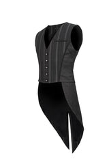 Black Retro Micro-Elastic Thick Stripe Stitching Three-Dimensional Texture Detachable Men's Punk Swallowtail Vest - Product - 8
