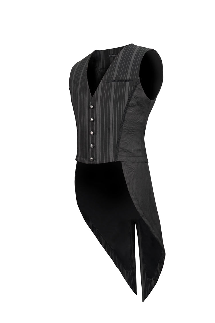 Black Retro Micro-Elastic Thick Stripe Stitching Three-Dimensional Texture Detachable Men's Punk Swallowtail Vest - Product - 8