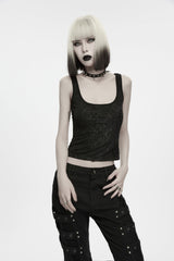 Black Printed Slim Fit Strappy Women's Punk Cool Vest - Product - 4