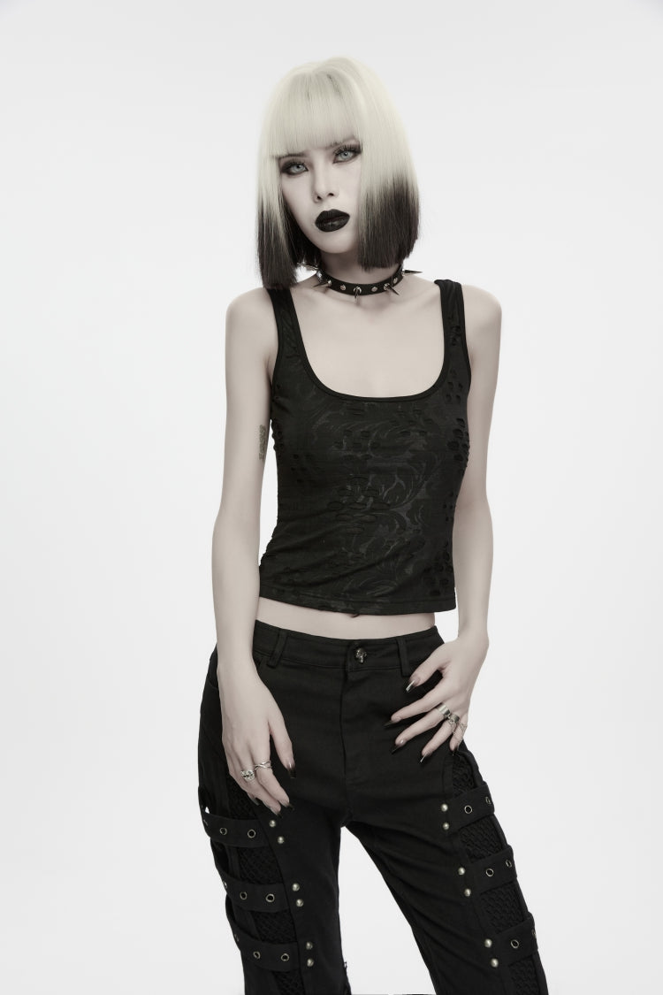 Black Printed Slim Fit Strappy Women's Punk Cool Vest - Product - 4