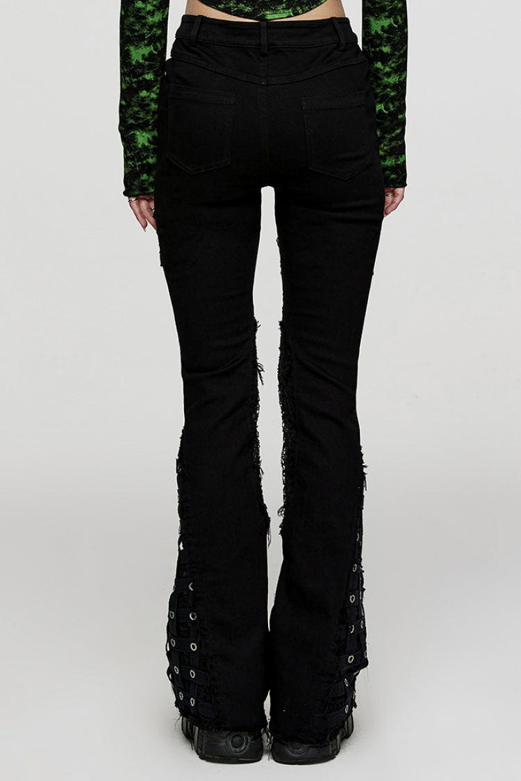 Black Hole Eyes Buckle Unedged Flared Women's Punk Pants - Product - 3
