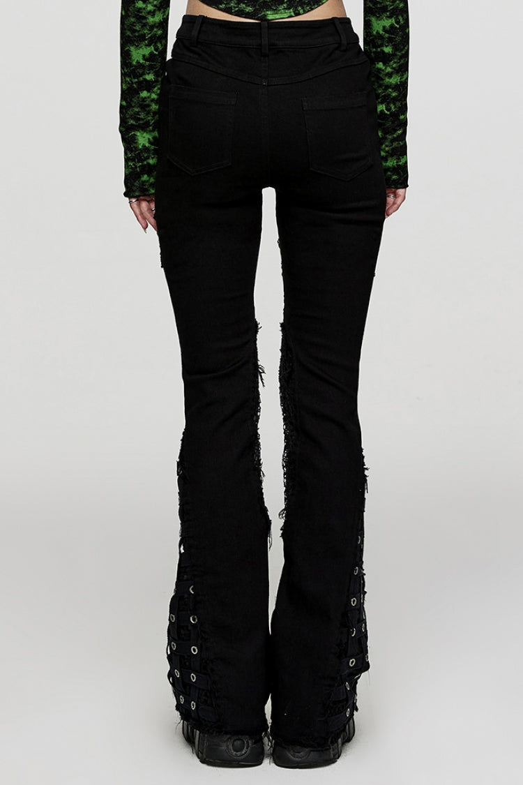 Black Hole Eyes Buckle Unedged Flared Women's Punk Pants - Product - 3