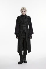 Black Jacquard Chain-Decorated Men's Gothic Long Vest - Black - 1
