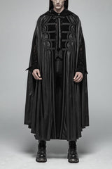 Black Print Embroidery Hooded Mens Gothic Coat Cloak - Black - 1