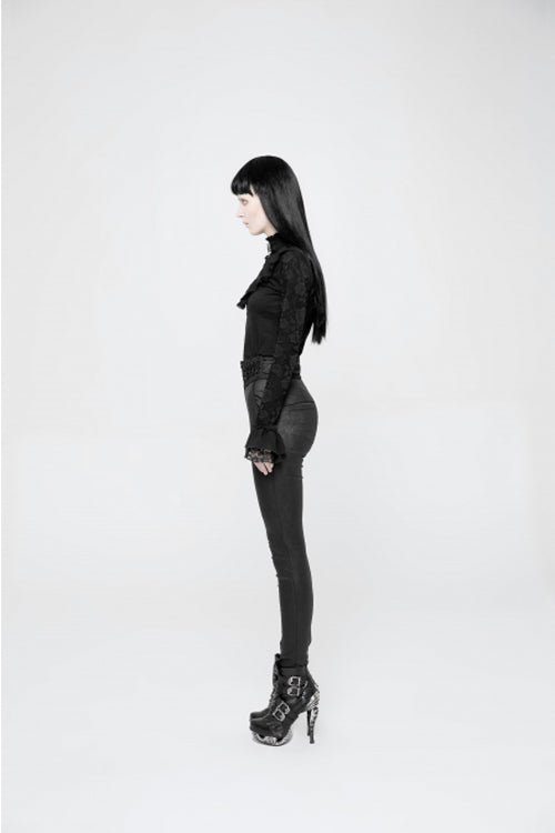 Black High Waist Flower Weaves The Ribbon Decoration Lace Up Gothic Jacquard Women's Pants - Product - 6