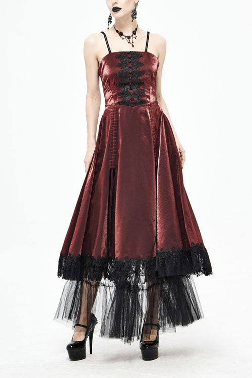 Red Gothic Tube Top Layered Womens Dress - Red - 1
