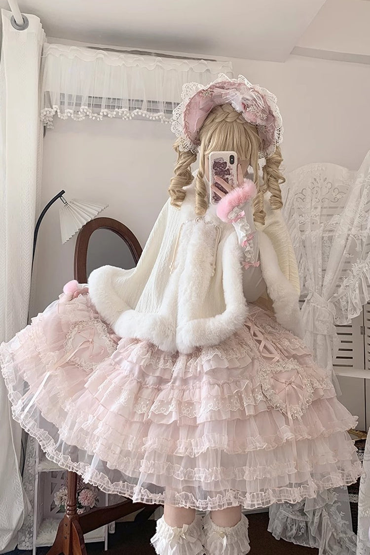 Pink [Sweetheart Diary] Multi-Layered Ruffle Hanayome Embroidery Bowknot Lace Sweet Lolita Jsk Dress - Product - 19