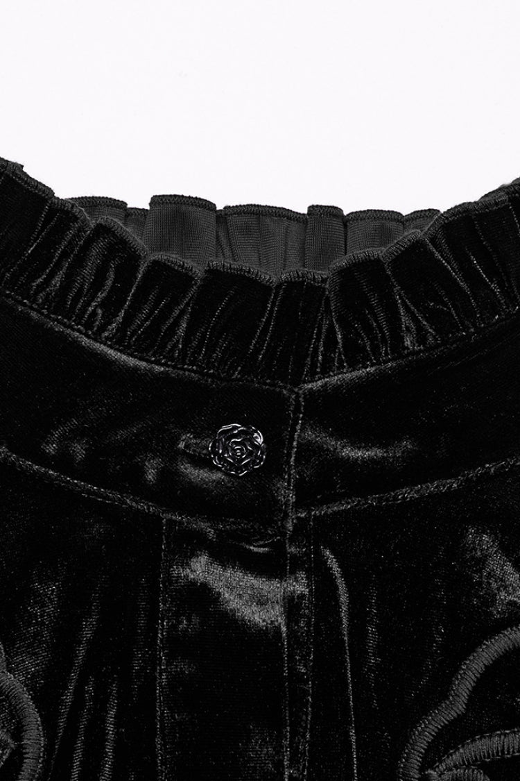 Black Long Sleeves Ruffle Floral Embroidery Women's Gothic Blouse - Product - 5
