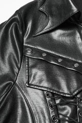 Black Stand Collar Long Sleeves Lace-Up Zipper Women's Punk Jacket - Product - 6