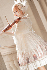 Ivory Ancient Mythology Angel Wings Print Mesh Stitching Bowknot Ruffled Gothic Lolita Jsk Dress - Product - 6