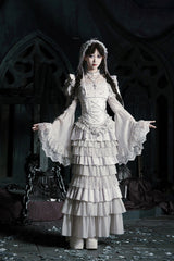 Solid Color [Bionic Doll] Square Collar Multi-Layered Ruffle Bowknot Lace-Up Gothic Lolita Fishtail Skirt Corset Set - Solid-Color - 1