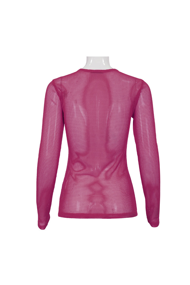 Red Elasticity High Neck Long Sleeve Mesh Women's Gothic T-Shirt - Product - 8