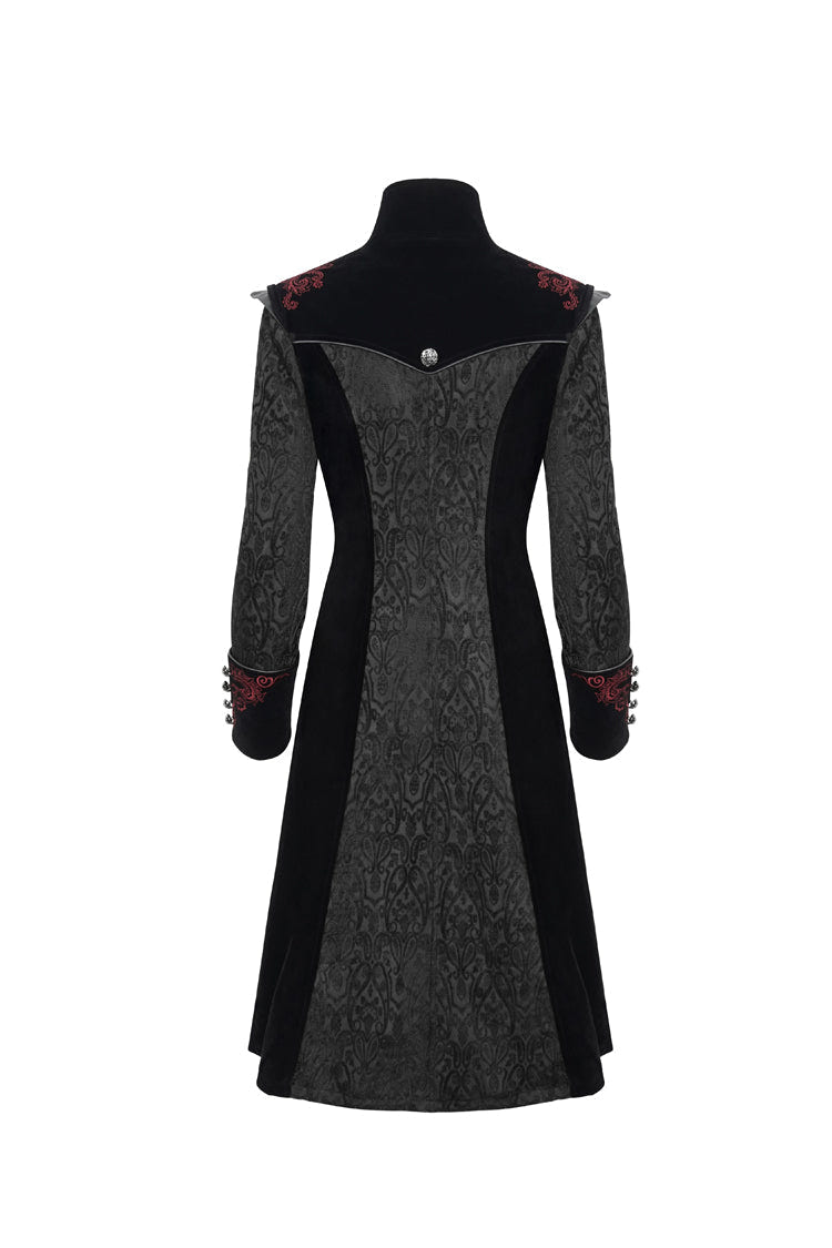 Black Jacquard Studded Mushroom Buckle Metal Cross Embroidered Women's Gothic Coat - Product - 10
