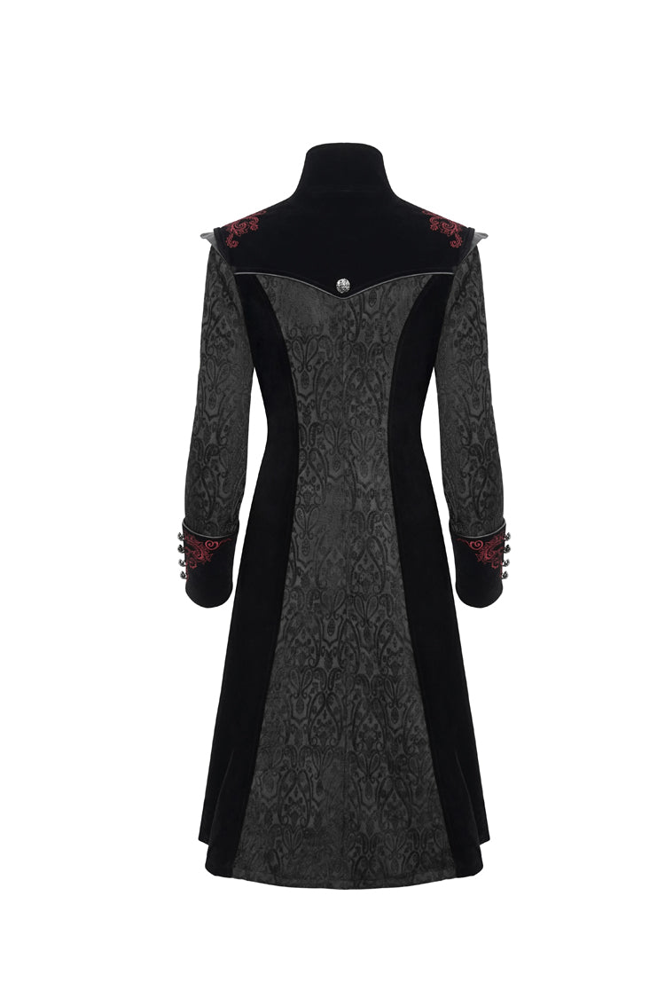 Black Jacquard Studded Mushroom Buckle Metal Cross Embroidered Women's Gothic Coat - Product - 10