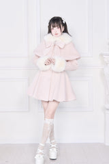 Pink Plush Collar Long Sleeves Bowknot Japanese Sweet Lolita Coat - Product - 9