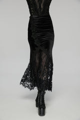 Black Embroidered Lace Slim Women's Gothic Fishtail Velvet Skirt - Product - 5