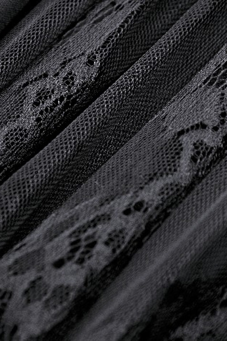 Black High Waisted Heart Embroidered Lace Women's Gothic Maxi Skirt - Product - 16