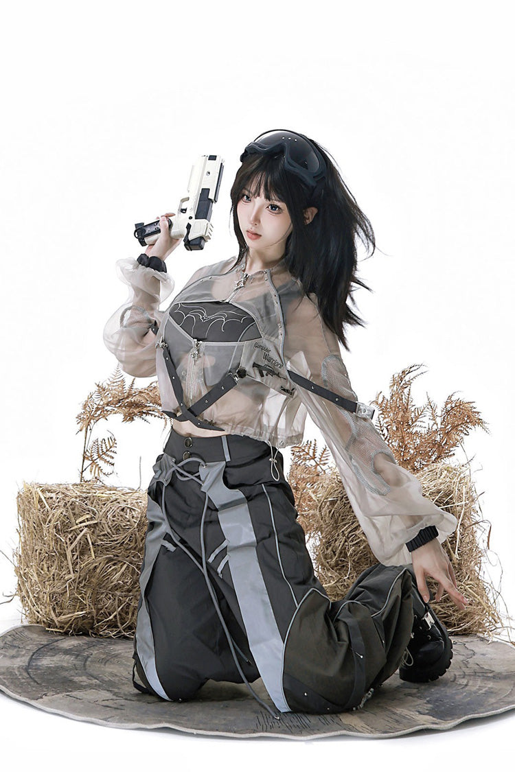 Black [Infinite Battlefield] Long Sleeves Printed Techwear Style Gothic Handsome Ouji Lolita Set - Product - 2