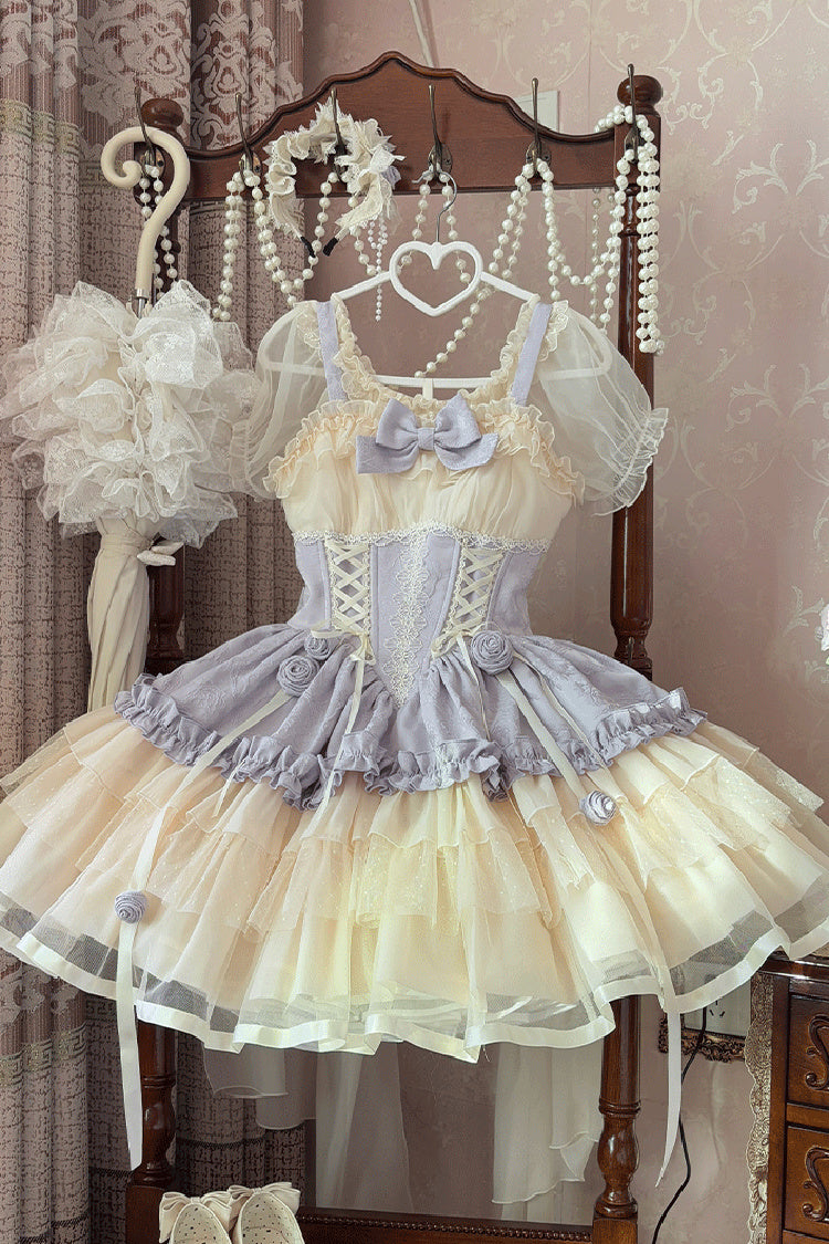 Purple/Ivory Dance of Time Triple-Layered Ballet Style Bowknot Lace-Up Sweet Lolita Jsk Dress - Product - 7
