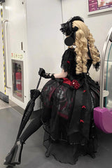 Red [Dark Moon Corridor] Print Embroidery Gothic Lolita Dress Skirt - Product - 11