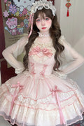Pink Candy House Sleeveless Ruffle Bowknot Lace Lace-Up Sweet (Set) front view