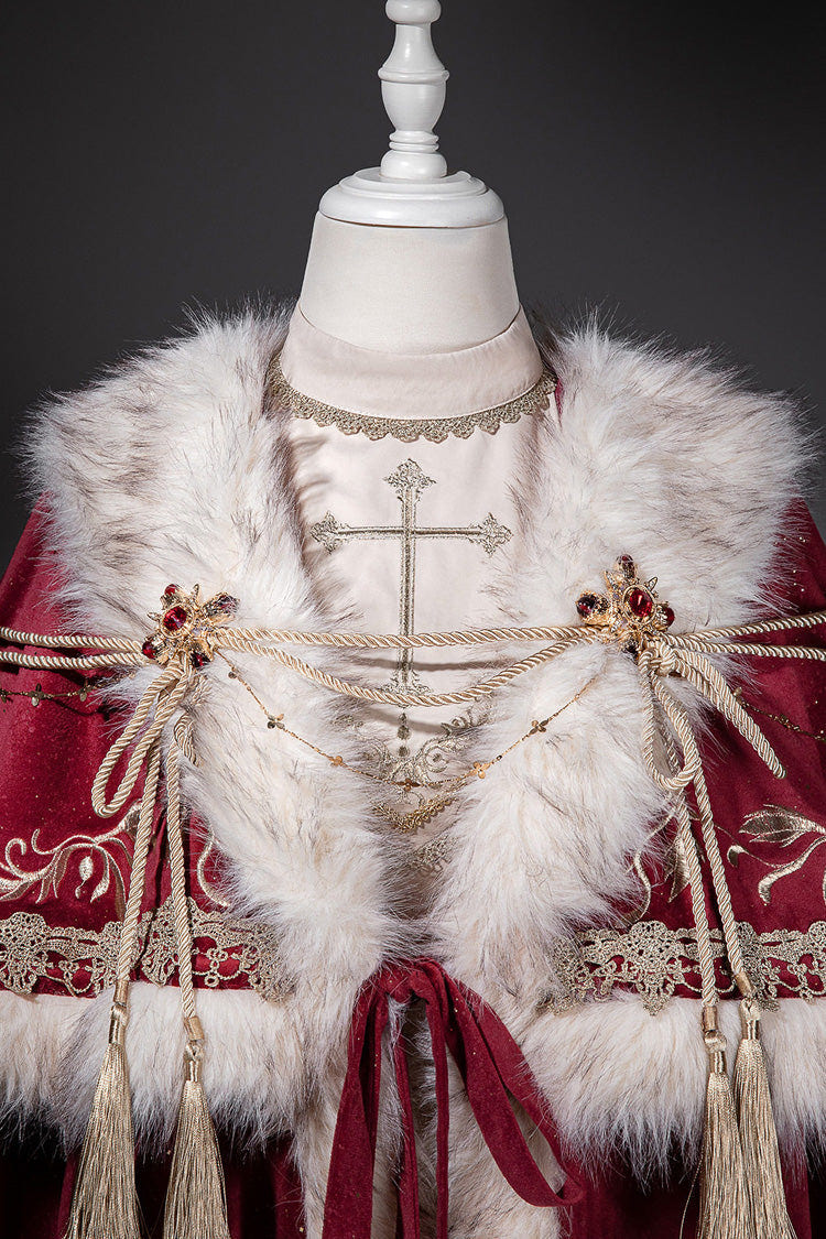 Red [Royal Coronation] Embroidered Sweet Gorgeous European Court Style Lolita Dress and Cape Set - Product - 15