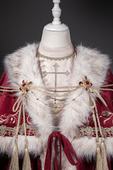Red [Royal Coronation] Embroidered Sweet Gorgeous European Court Style Lolita Dress and Cape Set - Product - 15