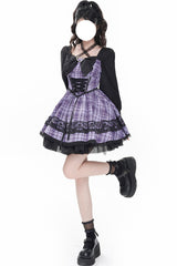 Purple [Witch Time] Long Sleeves Plaid Print Bowknot Lace Sweet Lolita Dress - Product - 2