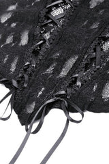Black Deep V Collar Long Trumpet Sleeves Lace Lace-Up Women's Gothic Corset Top - Product - 15