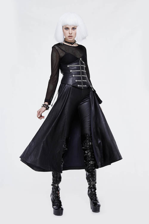 Black Chain Shaped Ribbons Zipper Up Leather Big Swing Punk Womens Half Skirt - Product - 5