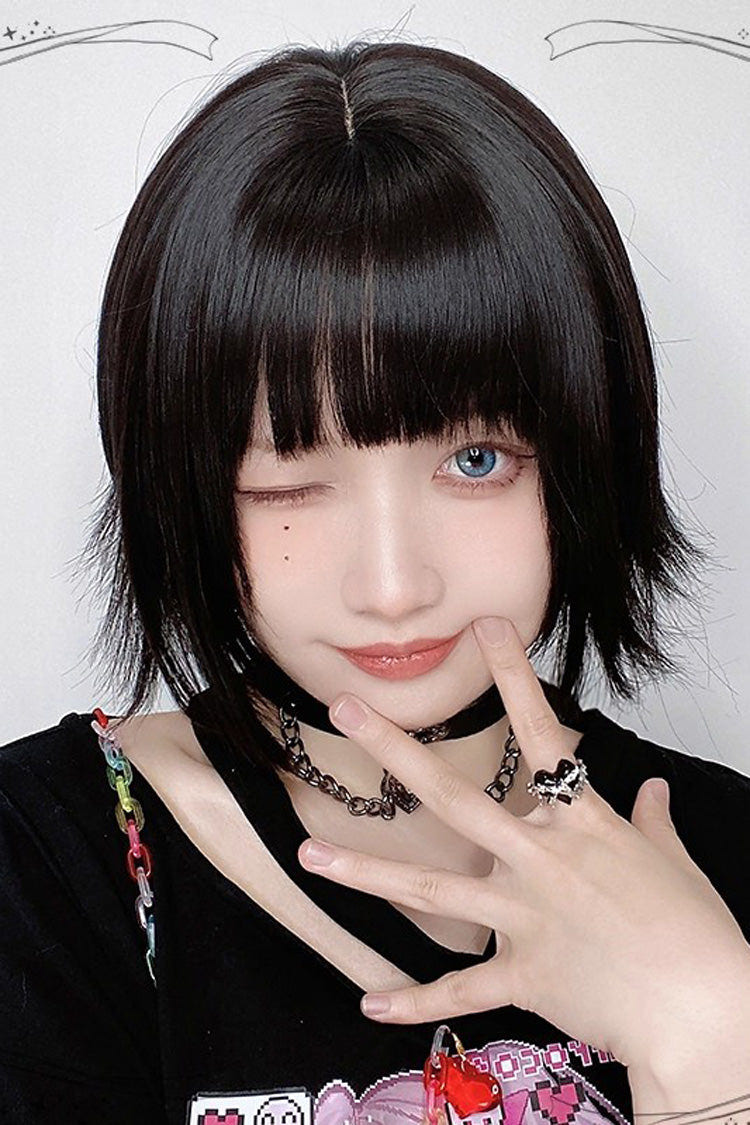 Black Sweet Japanese Outward-Curled Ends Air Bangs Lolita Wig - Product - 4