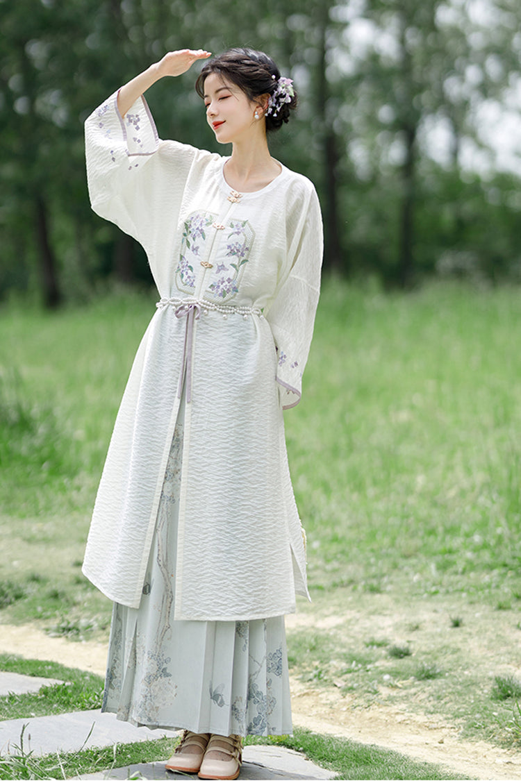 White Round Collar Print Embroidery Women's Chinese Style Elegant Hanfu Dress Two Piece - Product - 2