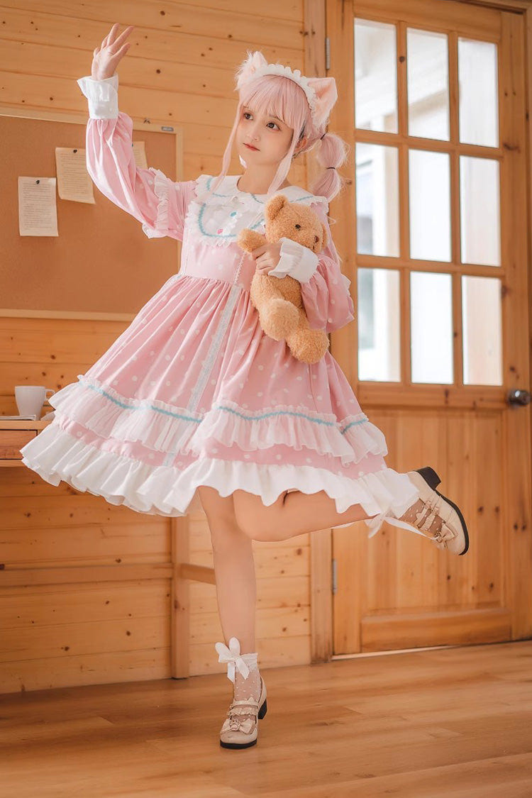 Toffee Bobo Long Sleeves Double Layer Print Ruffle Sweet Lolita Dress 2 Colors - Product - 4