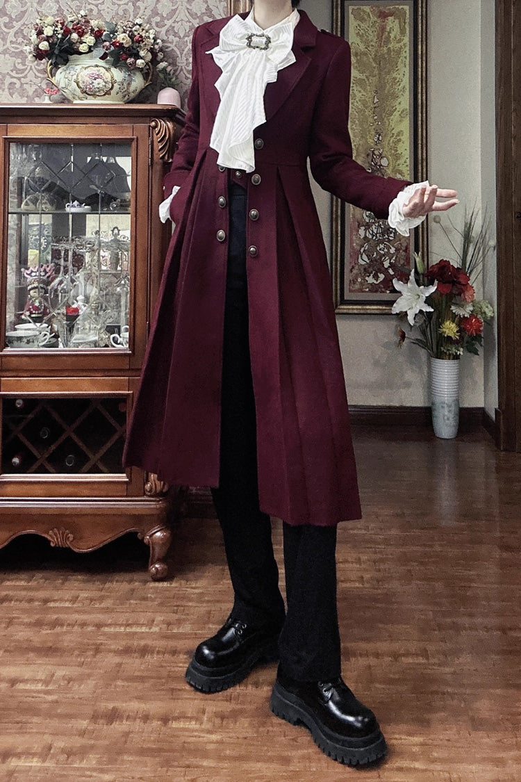 [Paranoid’s Punishment ] Wool Long Sleeves Slim Gothic Lolita Trench Coat 4 Colors - Red - 8